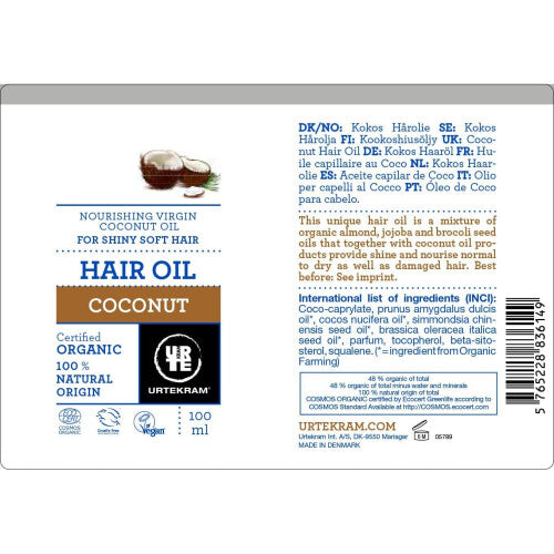 Urtekram Coconut Hair Oil Organic Shine and Moisture 100 ml